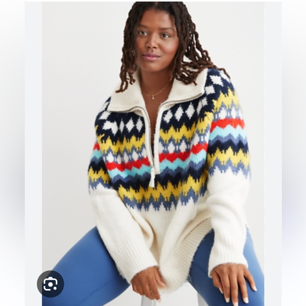 Aerie Quarter Zip Fair Isle Sweater